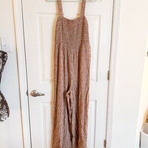 EUC Dokotoo Smocked Wide-Leg Beige Floral Jumpsuit Women's Size LG